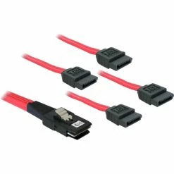 SAS Kabel DeLOCK Adapterkabel Mini SAS SFF-8087 > 4x SATA 7-Pin (rot, 1 Meter)