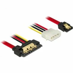 Netzteilkabel DeLOCK Adapterkabel SATA 7Pin + 5,25"-4Pin > SATA 22Pin (schwarz/rot, 30cm, 22Pin-Stecker Gerade)