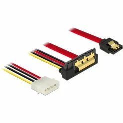 Netzteilkabel DeLOCK Adapterkabel SATA 7Pin + 5,25"-4Pin > SATA 22Pin (schwarz/rot, 30cm, 22Pin-Stecker Abgewinkelt)