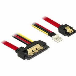 Netzteilkabel DeLOCK Adapterkabel SATA 7Pin + Floppy 4Pin > SATA 22Pin (schwarz/rot, 30cm, 22Pin-Stecker Gerade)