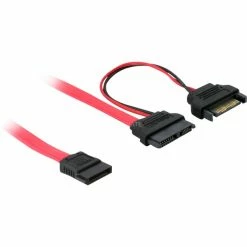 SATA Kabel DeLOCK Adapterkabel Slim SATA 13-Pin > 7-Pin + 15 Pin (rot, 50cm)