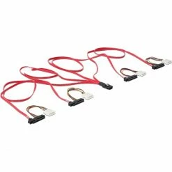 SAS Kabel DeLOCK Adapterkabel Mini-SAS SFF-8087 > 4x SAS + Power (rot/schwarz, 1 Meter)