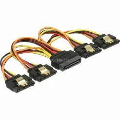 Netzteilkabel DeLOCK Kabel SATA 15Pin Stecker > 4x SATA 15Pin Buchse (schwarz/rot, 15cm)