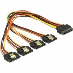 Netzteilkabel DeLOCK Kabel SATA 15Pin Stecker > 4x SATA 15Pin Buchse (schwarz/rot, 30cm)
