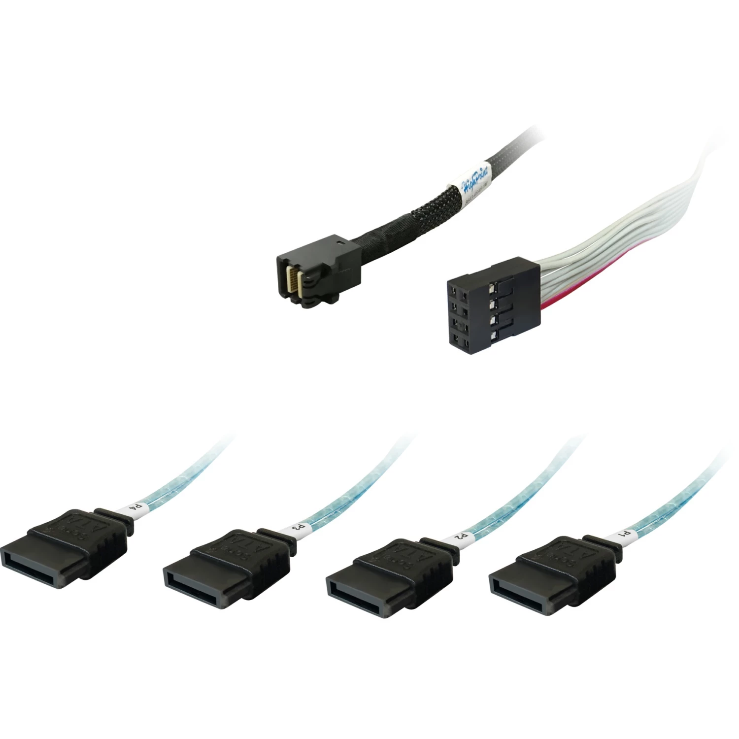 SAS Kabel HighPoint Adapterkabel 1x MSAS SFF-8643 > 4x SATA (schwarz, 1 Meter, Mit Sideband) 2 SAS Kabel HighPoint Adapterkabel 1x MSAS SFF-8643 > 4x SATA (schwarz, 1 Meter, Mit Sideband) – Bild 2