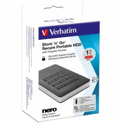 Externe Festplatten Verbatim Store 'n' Go Secure 1 TB, Externe Festplatte (schwarz/silber, USB-C 3.2 (5 Gbit/s))